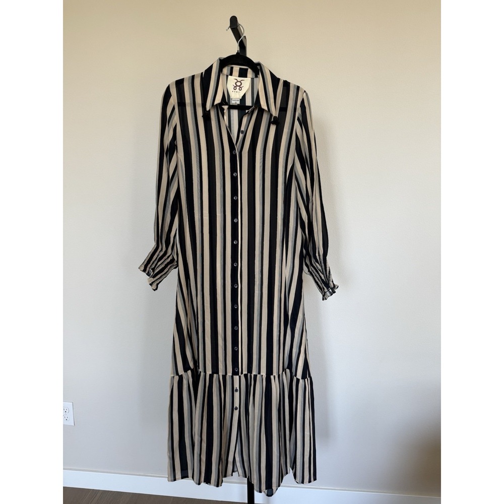 Figue Indiana Striped Shirtdress Midi Size Small Silk - Picture 3 of 8